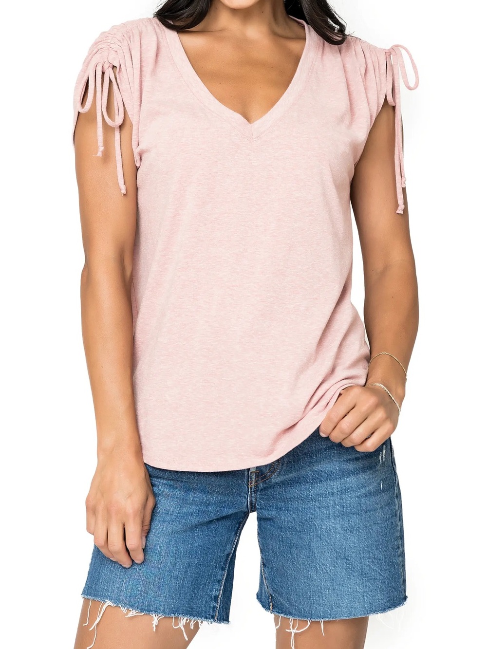 Gibsonlook Sleeveless V-Neck Tie-Shoulder Tank in Dusty Rose EUC